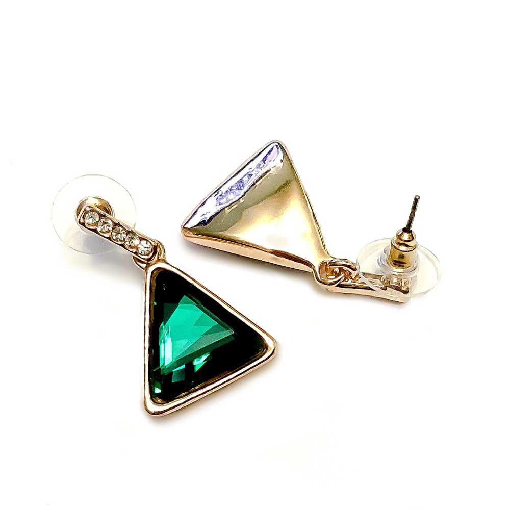 Gold & Emerald Green Crystal Earrings - Picture 4 of 7
